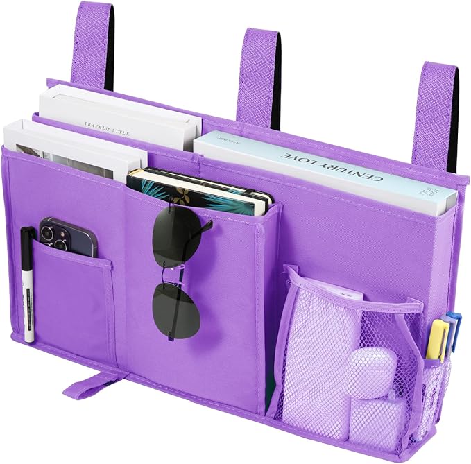 Joyfulife Bedside Caddy Bunk Bed Organizer Bedside Storage Organizer Hanging Bed Organizer Storage Bag Pocket for Bunk and Hospital Beds, College Dorm Rooms Baby Bed Rails Camp 8 Pockets (Purple)