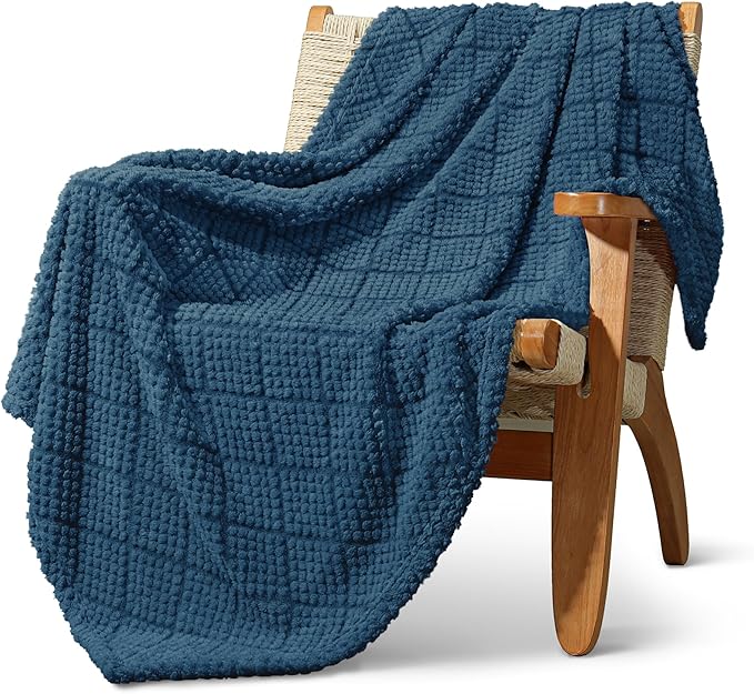 Whale Flotilla Fuzzy Fleece Throw Blanket for Couch, Bed, Soft Fluffy Jacquard Waffle Blankets for All Season, Lightweight and Warm, 50x60 Inch, Navy Blue