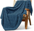 Whale Flotilla Fuzzy Fleece Throw Blanket for Couch, Bed, Soft Fluffy Jacquard Waffle Blankets for All Season, Lightweight and Warm, 50x60 Inch, Navy Blue