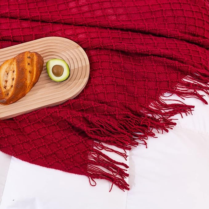 Throw Blanket for Couch,Soft Cozy Knit Blanket,Lightweight Decorative Throw for Sofa Chair Bed Travel and Living Room-All Seasons Suitable for Women,Men and Kids (Red, 50"x60")