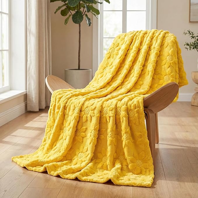 Horaldaily Spring Summer Blanket Throw, Yellow Sunflower Soft Fuzzy Plush Faux Fur Cozy Blankets for Couch Sofa Bed Lounging, Ideal Gifts for Kids Adults Wife Self, 60x80
