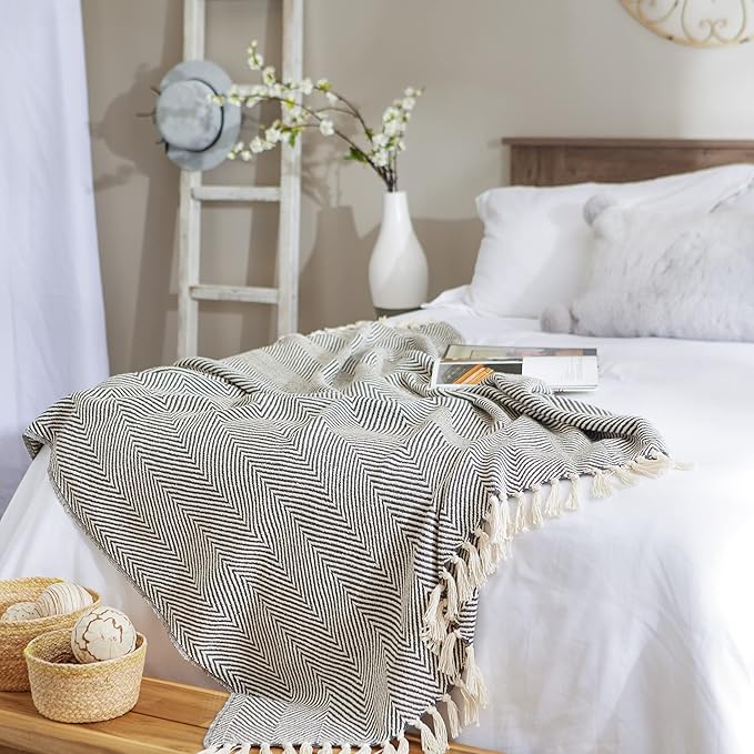 DII Rustic Farmhouse Cotton Chevron Blanket Throw with Fringe for Chair, Couch, Picnic, Camping, Beach, & Everyday Use, 50 x 60 - Urban Chevron Mineral