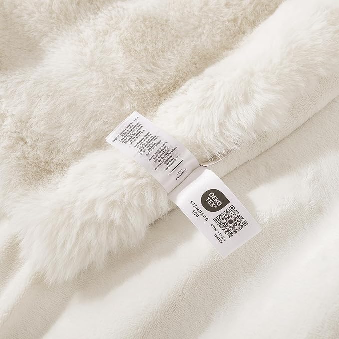 Amélie Home Faux Fur Throw Blanket for Bed, Ultra Soft Fuzzy Plush Bubble Blanket for Bedroom & Bed Decor, 90"x90", Cream White