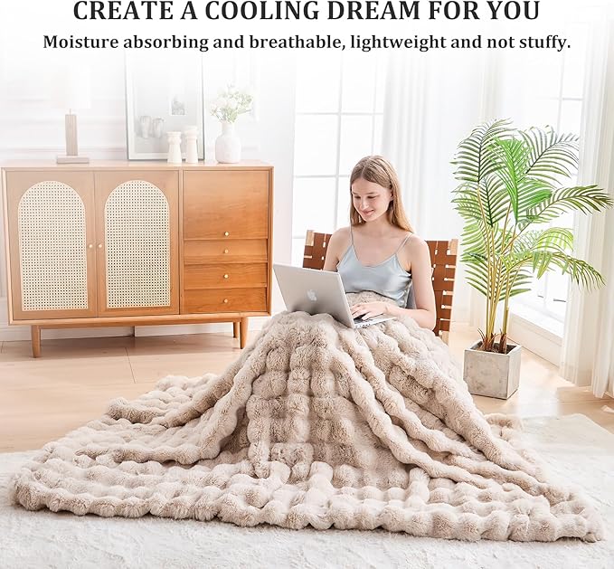 Faux Fur Throw Blanket for Couch, 1000 GSM Cozy Fuzzy Fluffy Soft Plush Thick Bubble Sherpa Blanket for Sofa Bedroom Living Room, Mothers Day Birthday Gifts for Women Home Decor
