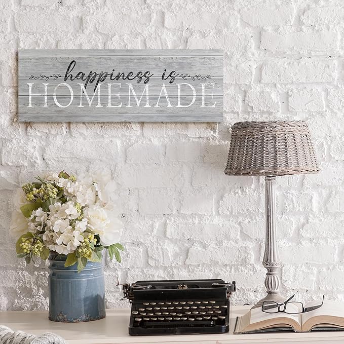 Happiness is Homemade Sign Decor Family Decorative Signs Wall Art Inspirational Motto Canvas Prints Retro Quote & Saying Artwork for Bedroom, Living Room, Kitchen, Hallway, Home Decoration 6 x 17 inch