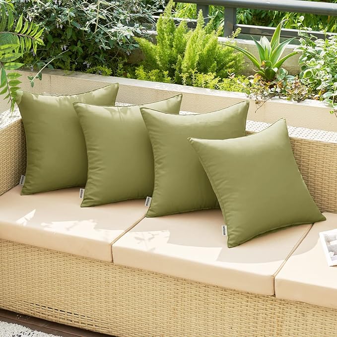 MIULEE Pack of 2 Sage Green Decorative Outdoor Waterproof Pillow Covers Square Garden Cushion Sham Throw Pillowcase Shell for Spring Patio Tent Couch 20x20 Inch