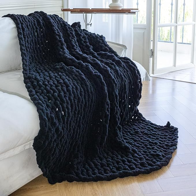 Chunky Knit Blanket - Luxury Soft Cozy 60 * 80 Throw Blanket,100% Woven Blanket Rope Knot Throw Blanket for Couch, Sofa, Home Decor, Gift - Machine Washable (Black, 60 * 80)
