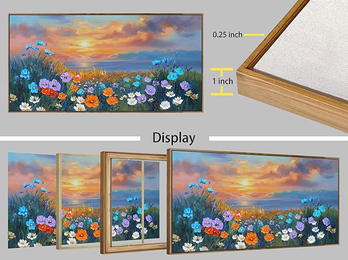 Ardemy Wildflower Wall Art for Living Room Large Framed Floral Canvas Pictures Bedroom Wall Decor, Sunset Painting Flower Textured Artwork for Wall Dining Room Home Office 48"x24"