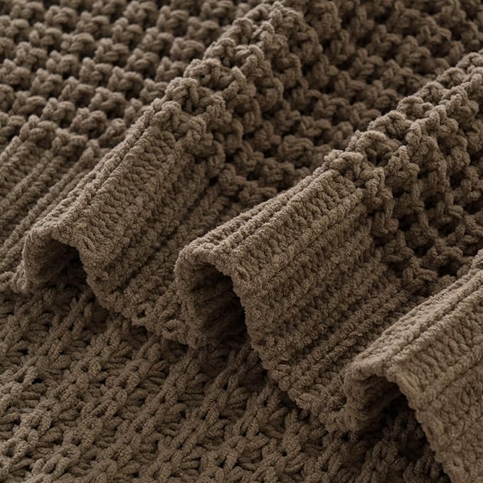 Bunnikins & Clover Knitted Waffle Throw Blanket 60x80 Inches, Camel Tan Throw Blanket for Couch, Tan Blanket Fluffy Cozy Knit Soft Throws for Women Mothers Birthday Gifts