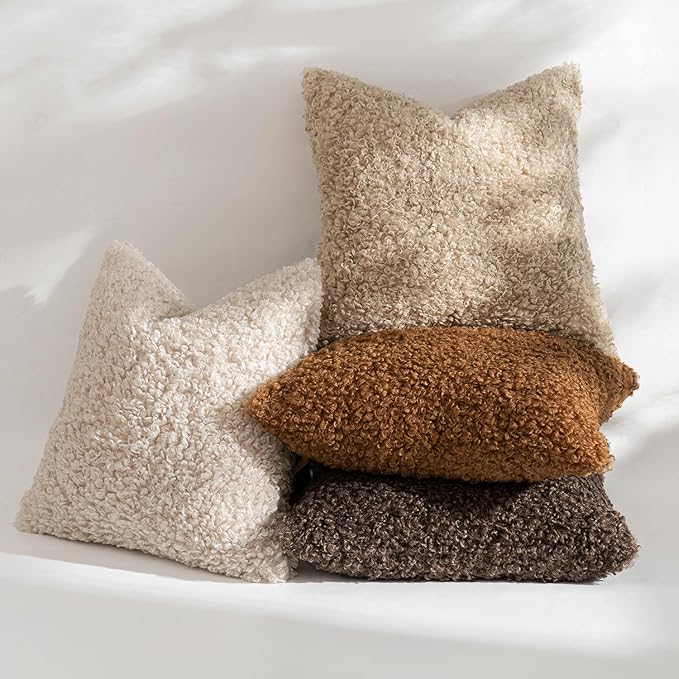 MIULEE Pack of 2 Lumbar Faux Fur Throw Pillow Covers 12x20 Inch Neutral Oatmeal Boucle Decorative Sherpa Pillow Covers Fuzzy Accent Soft Sheepskin Fleece for Boho Home Decor Sofa Living Room Bed Chair