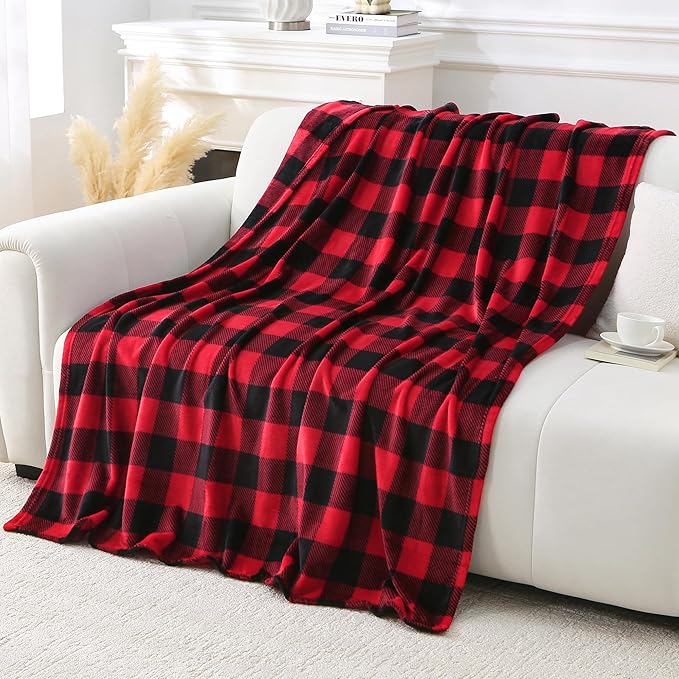 Viviland Checkered Blanket Queen Size - Soft Fuzzy Cozy Buffalo Plaid Microfiber Blanket for Bed, 90x90 Inches