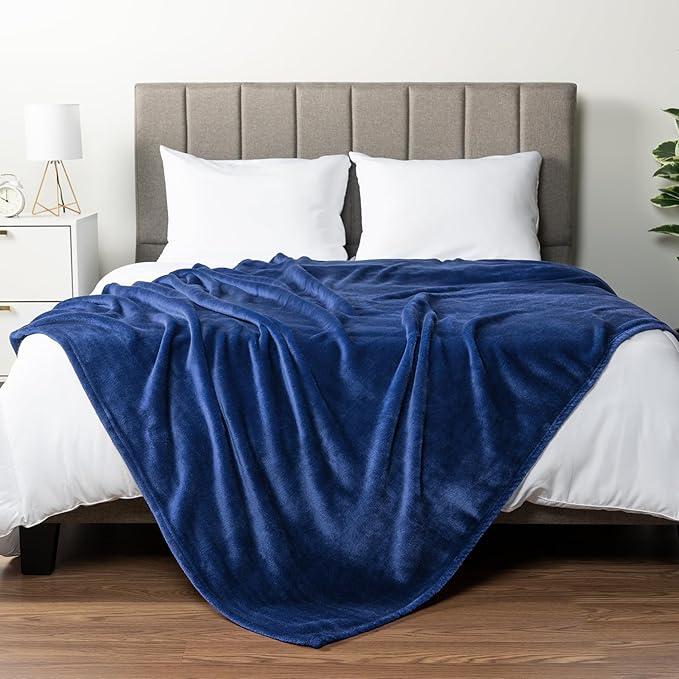 PAVILIA Blue Fleece Bed Blanket King Size, Super Soft Fuzzy Flannel Throw for Couch Sofa, Luxury Plush Microfiber Large Throw Blanket King Bed, Home Cozy Velvet Gift Blanket, 90x108