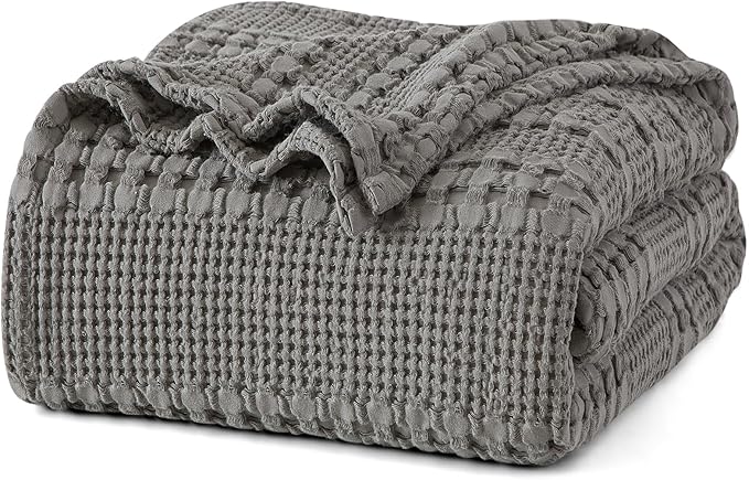 PHF 100% Cotton Waffle Weave Blanket Twin Size for Bed, Soft Lightweight & Breathable for Spring and Summer, All-Season Comfort, Luxury Aesthetic Blanket for Home Decor, 66"x90", Dark Grey