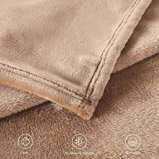 TASTHROW Lightcoffee Throw Blanket 50x60 Inches, Soft Plush Cozy Fleece Flannel Throw Blanket, Lightweight Warm Throws for Bed, Couch, Bedroom and Living Room, All Seasons