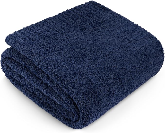 PAVILIA Super Soft Throw Blanket for Couch, Fluffy Cozy Lightweight Navy Blue Blanket, Fuzzy Warm Knit Blanket for Bed Sofa, Dark Blue, 50x60