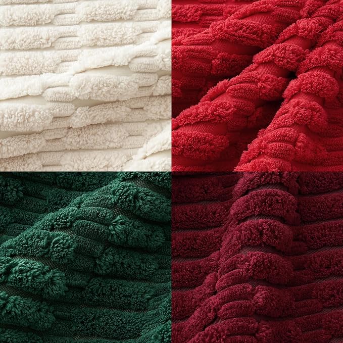 MIULEE Pack of 4 Christmas Boho Farmhouse Red and Green Corduroy Decorative Throw Pillow Covers 18x18 Inch Retro Soft Striped Pillow Covers Home Decor for Sofa Living Room Couch Bed