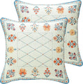 ISAENNE Design Square Linen Throw Pillow Covers 18"x18" Pack of 2, Blue Floral Country Cushion Covers with Colorful Wildflower Pattern Decor Pillowcases for Bed,Living Room,Outdoor,Car