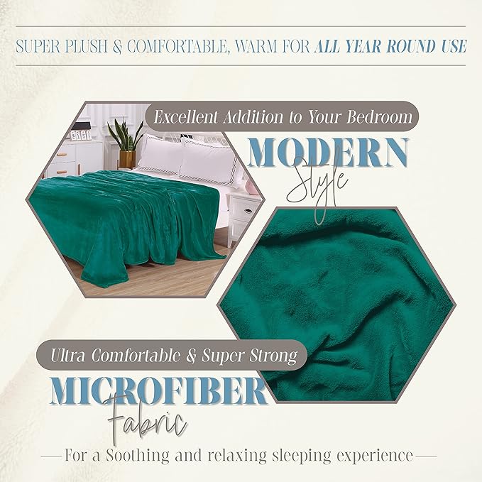 Elegant Comfort Luxury Velvety Feel Blanket, All-Season Lightweight Blanket, Ultra Plush, Soft, Cozy-Fuzzy Flannel Fleece for Couch, Sofa, Bed, Travel, Solid Design, King/California King, Teal