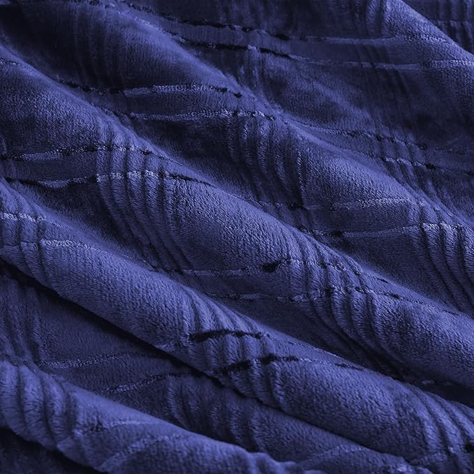 Super Soft Flannel Throw Blanket 50x60 Inches, Premium Checkered Jacquaed Silky Fleece Lightweight Bed Blanket All Season Use, Navy Blue Strip, 50"x60"