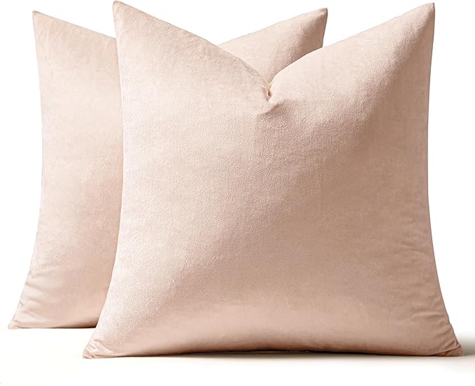 MIULEE Velvet Throw Pillow Covers 18x18 Inch, Pack of 2 - Pink, Super Soft Decorative Square Cushion Cases Modern Luxury Valentines Spring Home Decor for Sofa,Couch,Bed,Chair