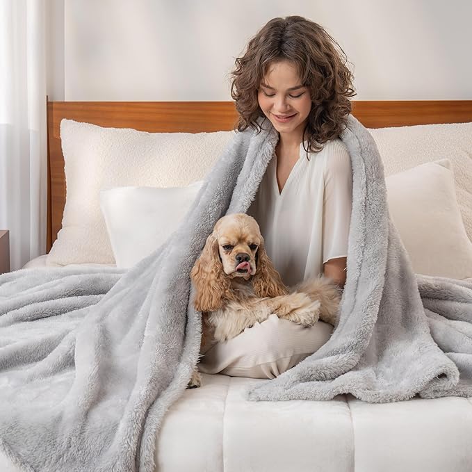 Berkshire Blanket Classic Extra-Fluffy™ Plush Blanket Twin Size, Soft Fuzzy Fluffy Long Hair Blanket for Couch Sofa Bed, Microchip, 60x92 Inches