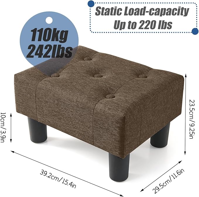 BRIAN & DANY Small Foot Stool, Linen Foot Stools with Legs, Stable Small Footstool for Living Room, Brown