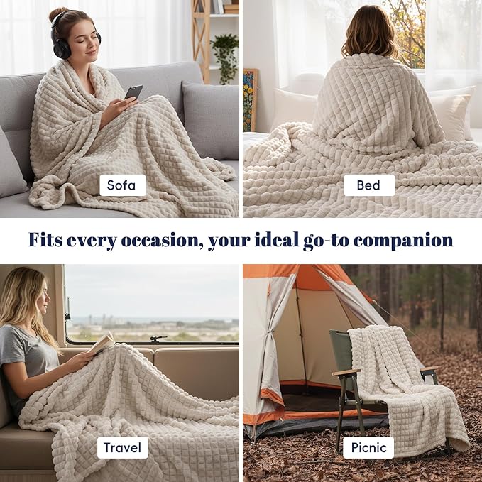 PHF Luxury Soft Fleece Throw XL Blanket, No Shed No Pilling, 380GSM Fluffy Cozy Throw Blankets for Couch Sofa, 50"x70", Lightweight Warm Bedding for Home Decor, Ideal Gift for Women, Oak