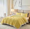 Luxury Flannel Fleece Sherpa Blankets Queen Size for Bed, Jacquard Boho 3-Layer Thick and Warm Blanket for Winter, Soft Cozy Fuzzy Plush Velvet Blanket with 2 Pillow Cases, Yellow, 88x88 Inches