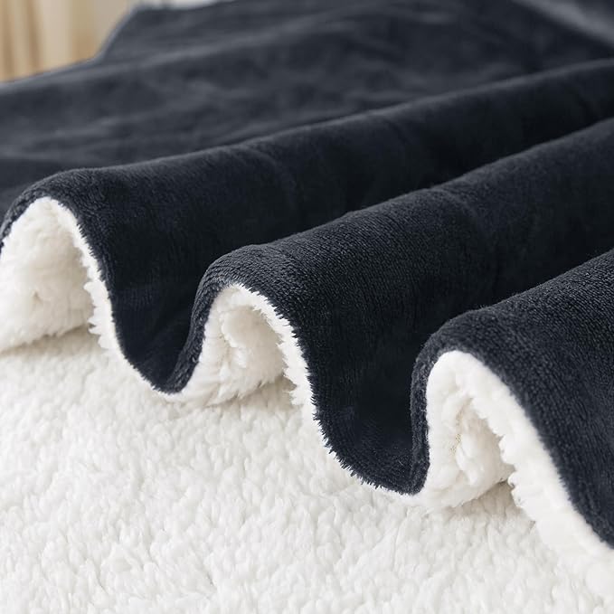 WDCOZY Sherpa Fleece Blankets Fuzzy Thick Warm Throw Blanket Super Soft Reversible Luxurious Fluffy Plush for Sofa Couch Bed Home Decor All Seasons Winter Blankets 108"x90" Charcoal Black