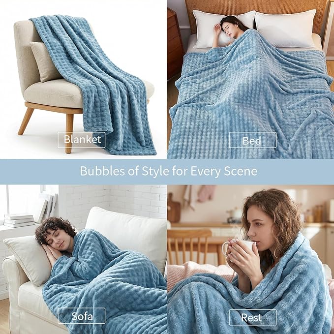 Fluffy 3D Bubble Throw Blanket for Couch & Bed – Cozy Soft Fleece Blankets for Women & Girls – Warm Lightweight Fuzzy Twin (60x80) – Machine Washable Gifts
