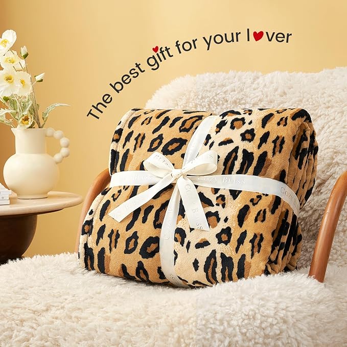 Cozy Bliss Leopard Print Fuzzy Blanket Throw for Bed & Couch - Thick Soft Warm Fleece Blankets for Room Decor, for Kids, Women Men Girls, Brown Cheetah 90"*108"