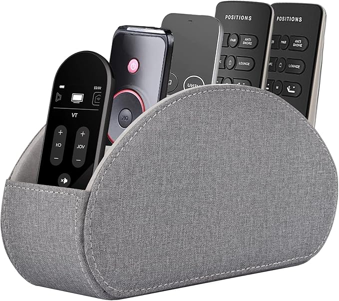Remote Control Holder,TV Remote Caddy/Box with 5 Compartments,Bedside Table Organizer for Controller,Glasses,makeup brushes,jewelry and Media Player,Pen/Pencil Storage (Grey)