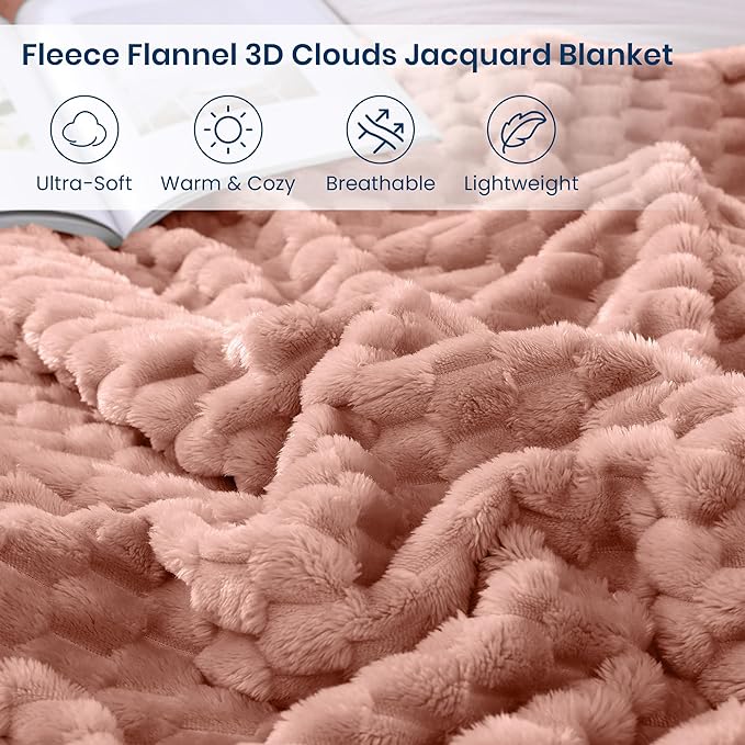 Monbix Pink Fleece Throw Blanket for Couch- Room Decor Soft Cozy Blankets for Women, Lightweight Fleece Flannel Bed Blanket Suitable for All Seasons(50"×60",Pink)