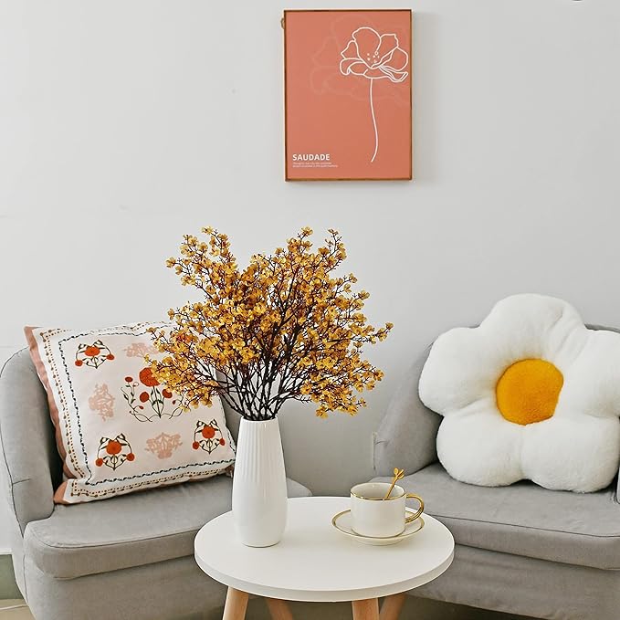 Mandy's Gold Artificial Baby’s Breath Flowers 6 Bundles Silk Gypsophila, 18.5 Inch European Style Modern Home Decor Centerpiece, Neutral Wedding Flower Arrangements