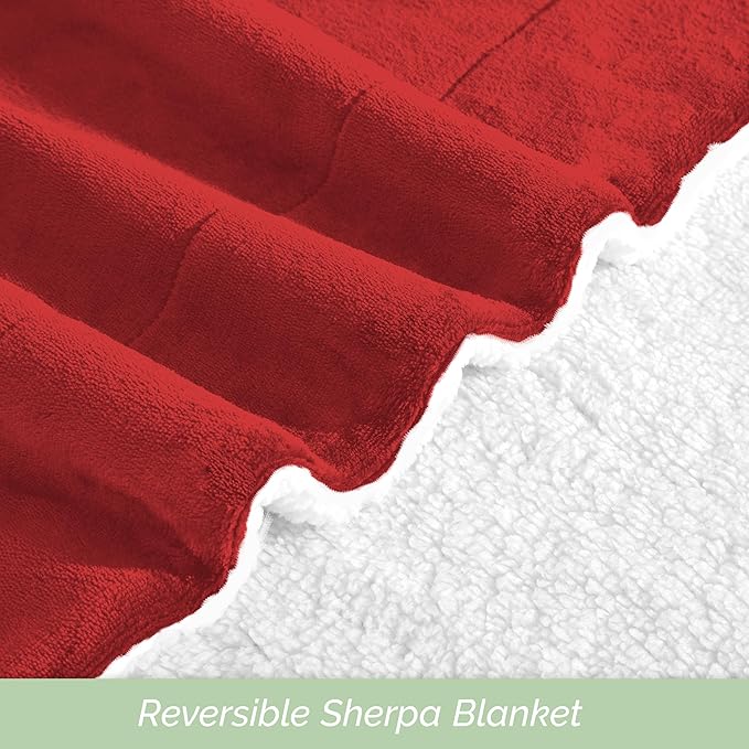 Elegant Comfort Ultra Soft Reversible Flannel Sherpa Blanket - Cozy Silky Fleece Throw for Couch, Bed - Plush Fuzzy Warm Winter Blanket for Gift, Twin, Red