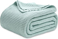 Bedsure Gentlesoft 100% Cotton Blanket King Size for Bed - Cooling Breathable and Soft for Spring Summer, Thick Cozy Waffle Weave Blanket Gifts for Women, Mint, 104x90 inches