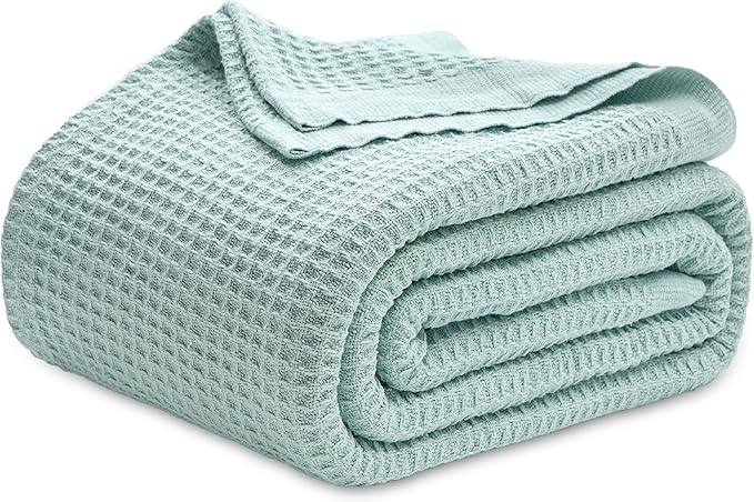 Bedsure Gentlesoft 100% Cotton Blanket King Size for Bed - Cooling Breathable and Soft for Spring Summer, Thick Cozy Waffle Weave Blanket Gifts for Women, Mint, 104x90 inches
