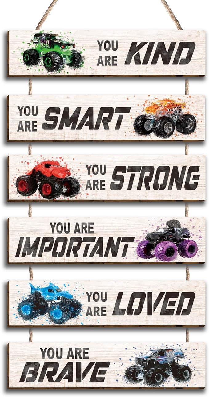 6 Pcs Racing Car Decor Kids Room Decor Plaque Sign, Inspirational Racing Car Wall Art Decor for Teens Bedroom Princess Toddler Room, Works of Art Made of Wood, Works of Art of Wood, Placards of Woods