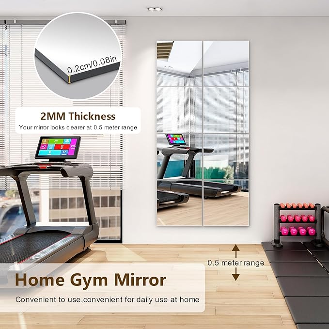 Mirror Wall Full Length,12X14 Inch Unbreakable Mirror Tiles for Bedroom Home Gym Door, Acrylic Mirror Full Body Shatterproof Mirror Stickers for Walls,Mirror Sheets (4pcs)