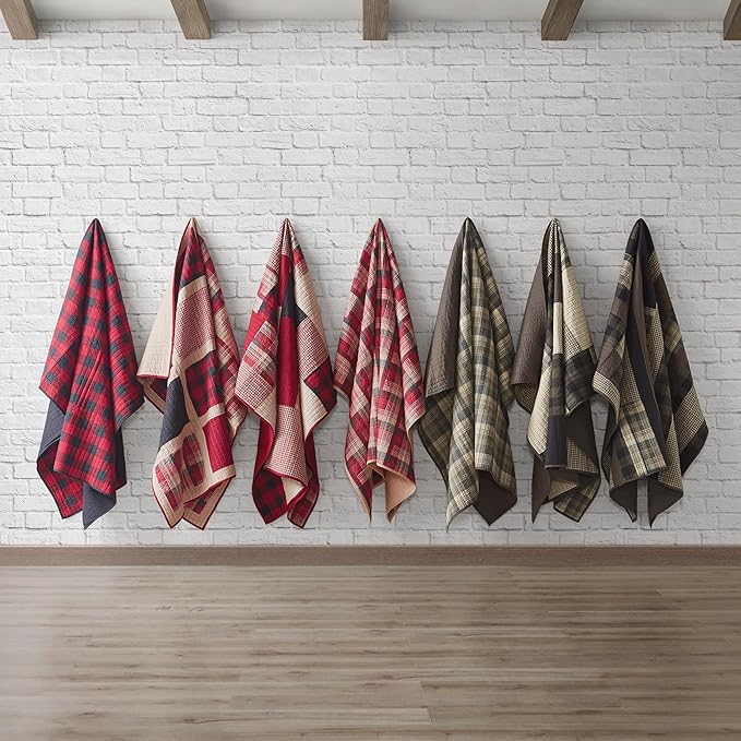 Woolrich Luxury Quilted Throw - Cabin Lifestyle, Patchwork with Moose Design All Season, Lightweight and Breathable Cozy Bedding Layer Throws for Couch Sofa, 50" W x 70" L, Sunset Red
