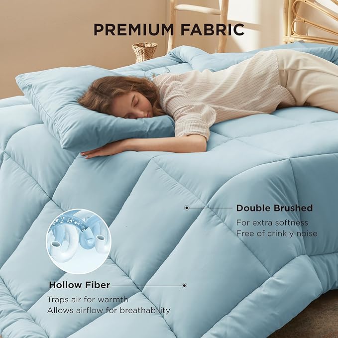 Bedsure Comforter Duvet Insert - Quilted Comforters Twin Size, All Season Duvet, GentleSoft Down Alternative Bedding, with 8 Tabs, Gifts for Women/Men, Light Spa Blue, Twin 88 x 68 Inches