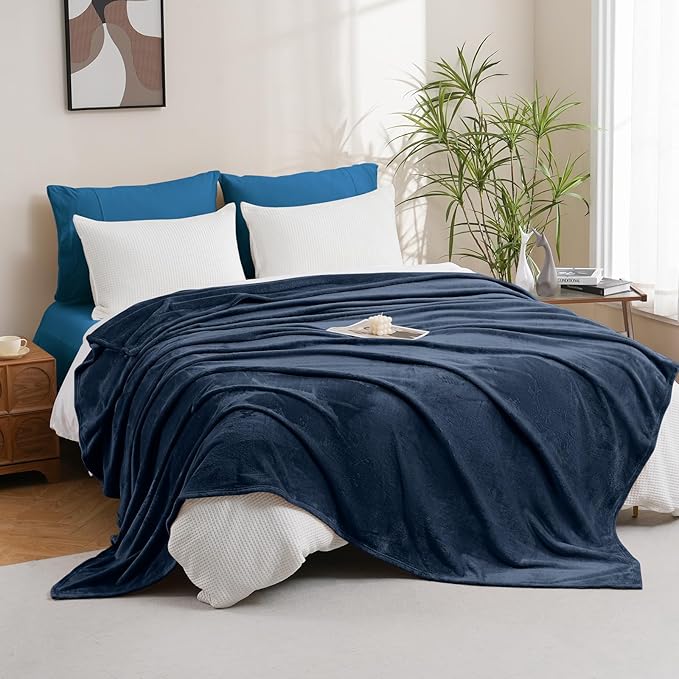 King Flannel Fleece Blanket - Warm, Plush, Lightweight for Women, Fuzzy Soft for Bed, Sofa, Couch, Chair, Travel, Camping, 108" X 90", Navy Blue