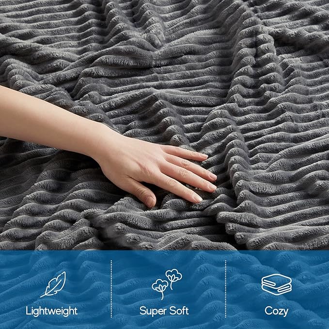 Nestl Grey Blanket King Size for Bed - Cozy Warm Fuzzy Blankets for Women, Plush Large Fleece Throws for Girls - Gray, 108 x 90 Inches