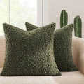MIULEE Pack of 2 Throw Pillow Covers 18x18 Inch Olive Green Faux Fur Decorative Sherpa Spring Pillow Covers Fuzzy Accent Soft Sheepskin Fleece Cushion Cases for Boho Home Decor Couch Living Room Bed