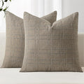 MIULEE Decorative Linen Check Throw Pillow Covers Neutral Farmhouse Vintage Pillow Covers 20x20 Set of 2 Boho Modern Winter Home Decor for Sofa Couch Bedroom Cushion Tan Taupe