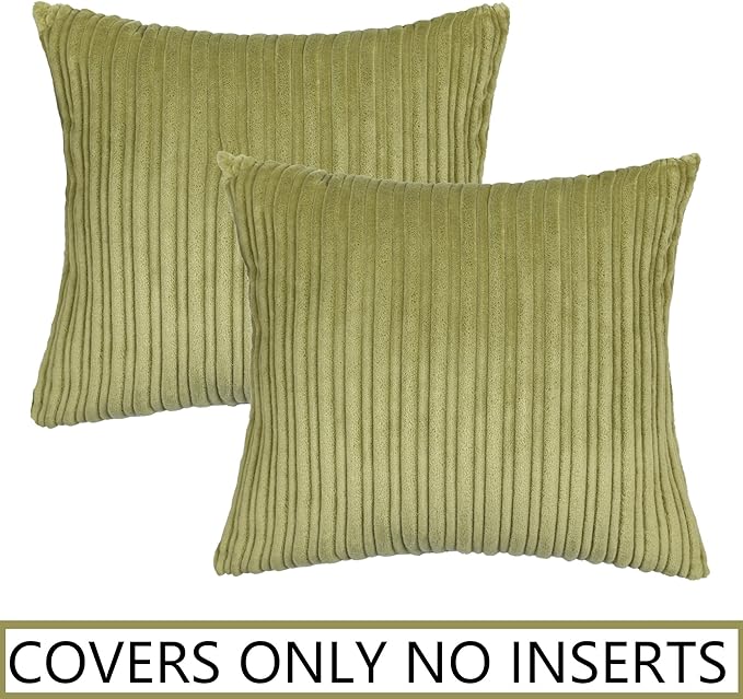 UGASA Plush Velvet Corduroy Throw Euro Pillow Sham Cushion Cover for Bed, 2 Pcs, 26" x 26" (66 x 66 cm), Green