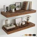 Fun Memories 12 Inch Deep Floating Shelves for Wall, 30 Inch Long Floating Shelf, 30 x 12 Shelf for Wall, Rustic Wood Bookshelves, Hanging Shelves for Bathroom Kitchen Bedroom, Rustic Brown, Set of 2