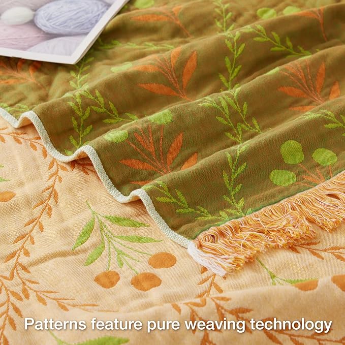 100% Cotton Boho Throw Blanket for Home Decor – Classic Farmhouse Quilt Bedding, Muslin Blankets for Adults, Vintage Woven Decorative Blanket for Couch, Bed Layering Use, Vintage Floral, 50"x60"