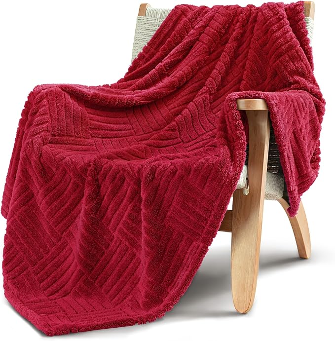 Whale Flotilla Lightweight Fleece Throw Blanket for Couch, Fuzzy Soft Blankets with Decorative Jacquard Pattern for All Season, Warm and Fluffy, 50x60 Inch, Red
