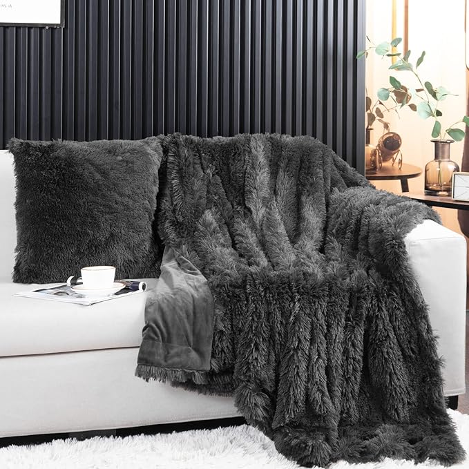 YUSOKI Long Faux Fur Throw Blanket for Sofa Couch,2 Layers,2.1lb,All Ages,Home Decoration, (Morel,50" x 60")